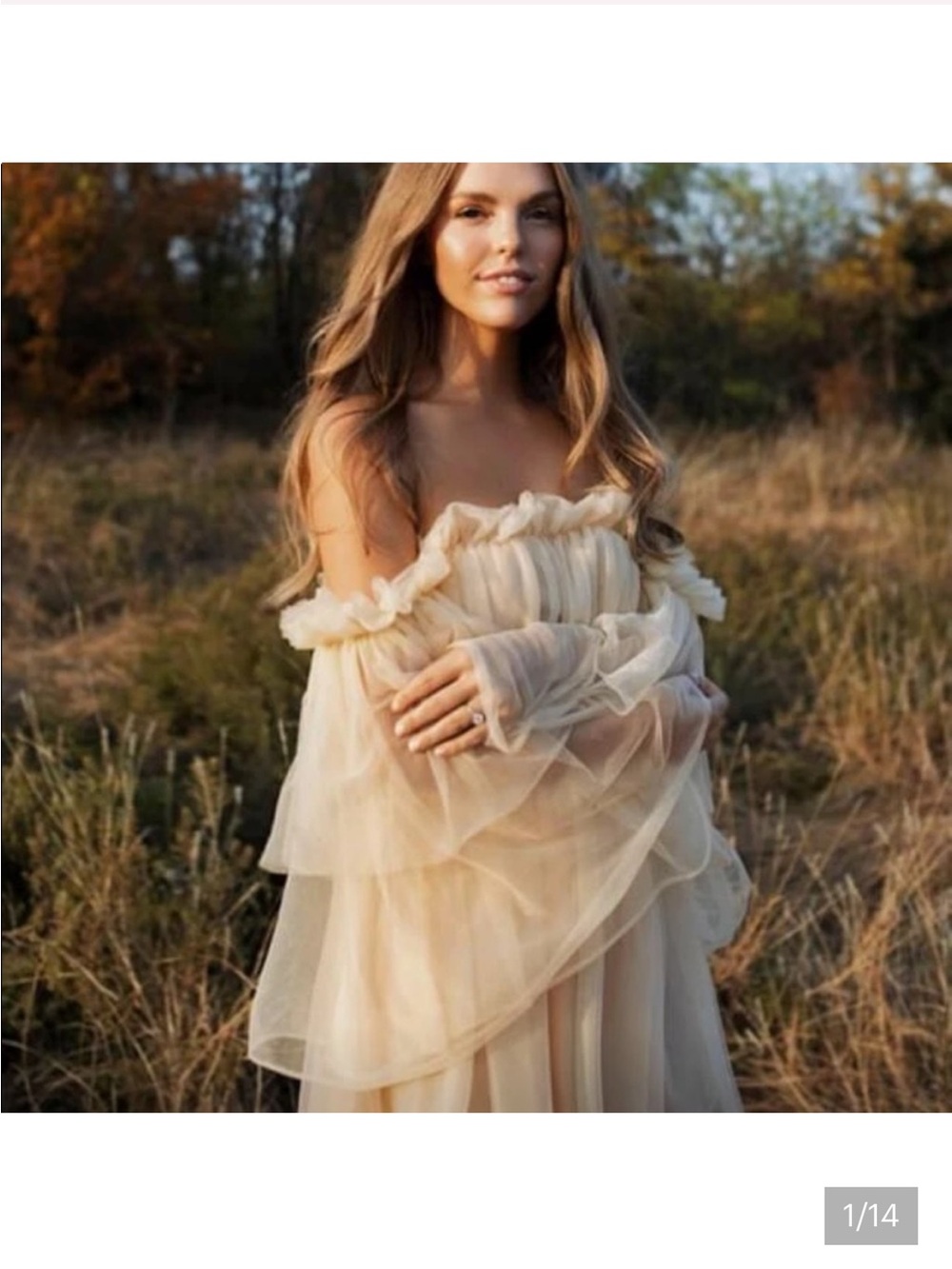 ReminisceMe:Ruffle off the shoulder Mesh Dress Fairy Layer Cream Sz S NWOT FIRM$ - Picture 13 of 13